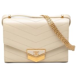 Chanel Brown Small CC Chevron Calfskin Medal Flap