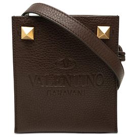 Valentino Mini Bolso Bandolera Rockstud Identity en piel de becerro granulada marrón