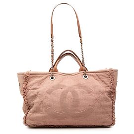 Bolso Chanel Deauville Tote Medium CC Acolchado de Lona Double Face Rosa