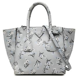 Borsa Satchel Prada Gray Saffiano Floral Twin Pocket
