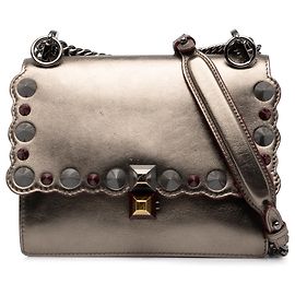 Fendi Gold Mini Scalloped Metallic Studded Leather Kan I Crossbody