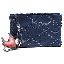 NEUE ZADIG & VOLTAIRE ANGEL POUCH HANDTASCHE + HEART CHARM DENIM POCHETTE