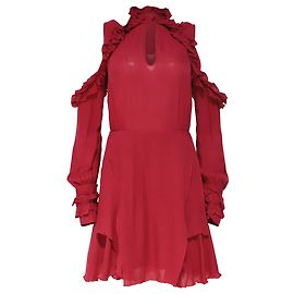  Iro Hanie Cold-Shoulder Voile Dress in Red Viscose