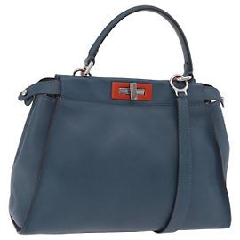 Borsa a mano FENDI Peek A Boo in pelle 2way blu argento 8BN290