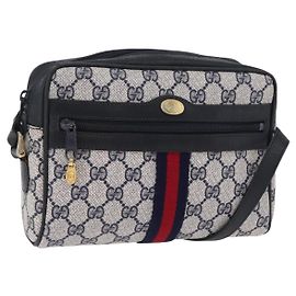 Borsa a tracolla GUCCI GG Supreme Sherry Line PVC Navy Gold Tone 010 378
