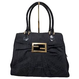 Fendi Mia Zip Borsa Tote Large Zucca Canvas Nera