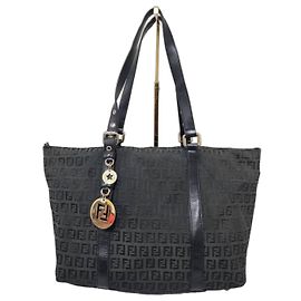Fendi Borsa Shopping Tote Zucchino in Tela Rivestita - Nero
