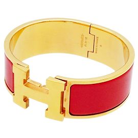 Bracciale Hermès Clic Clac GM in Oro e Rosso