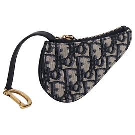 Christian Dior Vintage Saddle Zip Coin Purse Diorissimo Canvas Mini