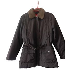 Autre Marque Dorotennis Chaqueta midi marrón de poliéster con cuello de piel