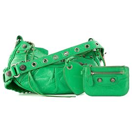 BALENCIAGA - Borsa a tracolla Balenciaga XS Cagole in pelle stropicciata verde