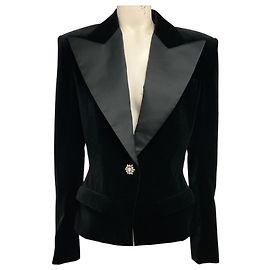 Blazer Tuxedo in velluto nero con cristalli Alexandre Vauthier
