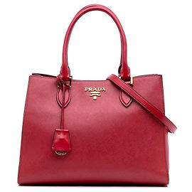 Bolsa Satchel Prada Lux em Saffiano vermelha com acabamento em couro de bezerro macio