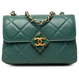 Bolsa Tiracolo Chanel Mini Lambskin Diamond Lock verde