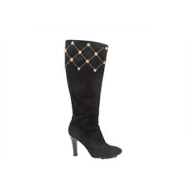 Black Roberto Cavalli Studded Suede Knee-High Heeled Boots Size 37.5