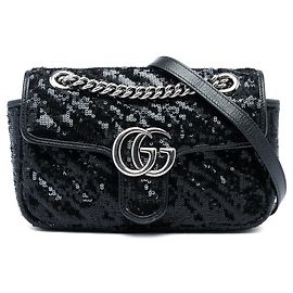 Borsa a tracolla Gucci Small GG Marmont Matelassé in pelle di vitello e paillettes diagonali Nera