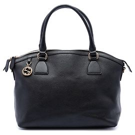 Borsa Dome Satchel Gucci Medium in pelle di vitello nera con ciondolo GG
