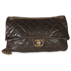 Chanel Large Shiva Flap Bag aus glasiertem Caviar-Leder, gesteppt, braun