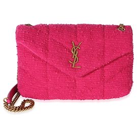 Autre Marque Borsa Saint Laurent Toy Loulou Puffer in tweed bouclé trapuntato magenta con catena