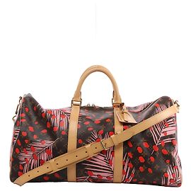 Louis Vuitton Keepall Bandoulière 50 Monogram Jungle Dots Travel Bag in Brown x Red M41417