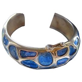 Autre Marque Trifari Bracciale Rigido a Cerniera in Smalto Blu