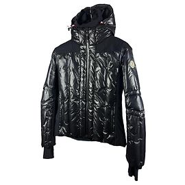 Giacca da sci lucida con cappuccio trapuntato e maschera Moncler Grenoble da donna, Nero, Taglia M