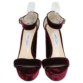 Sandali platform con cinturino alla caviglia in velluto bordeaux e pelle Jimmy Choo