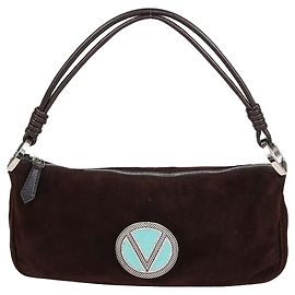 Borsa Demi Valentino in camoscio marrone scuro con firma V Crystal