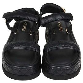 Chanel Black Quilted Leather Velcro Platform Sandals