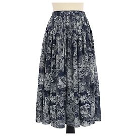 Christian Dior Midi-Rock aus Baumwolle Toile De Jouy in Marineblau