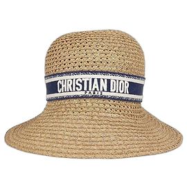 Christian Dior D-Wave Dioriviera Strohhut mit Krempe, Braun, Blau