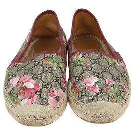 Gucci Espadrillas Basse Blooms in Tela GG Rosa e Beige