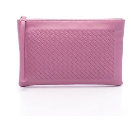 Borsa a mano clutch Bottega Veneta Intrecciato Second Bag in pelle di agnello rosa