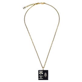Pendente quadrato Chanel CC in resina con cristalli e metallo
