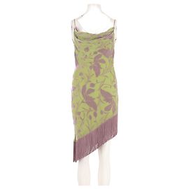 Rat & Boa Grünes Seidenkleid mit Blumenmuster und Fransen