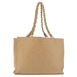CHANEL COCO Mark Chain Tote Bag aus Lammleder Beige Gold CC