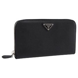 PRADA Long Wallet Saffiano leather Black Silver