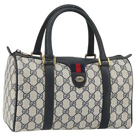 Bolsa Boston GUCCI GG Supreme Sherry Line PVC Navy Gold Red 111 02 006