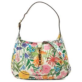 Gucci White Ken Scott Small Calfskin Floral Print Jackie 1961 Crossbody