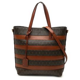 Autre Marque Saint Laurent Le Monogramme Shopper Tote aus braunem beschichtetem Canvas und Leder