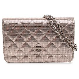 Chanel Pink CC Quilted Metallic Calfskin Pixel Effect Wallet On Chain