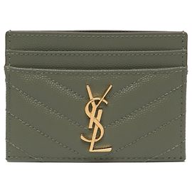 Autre Marque Portacarte Saint Laurent Green Chevron Grain de Poudre Cassandre