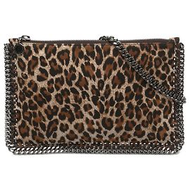 Stella Mc Cartney Stella McCartney Falabella Schultertasche aus Shaggy Deer mit braunem Leoparden-Print