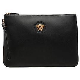 Pochette da polso Medusa in pelle nera Versace