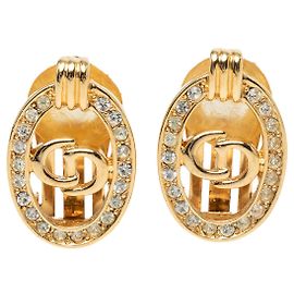 Orecchini a clip Dior Gold placcati oro con strass e logo CD