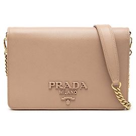 Borsa a tracolla con catena e logo Prada