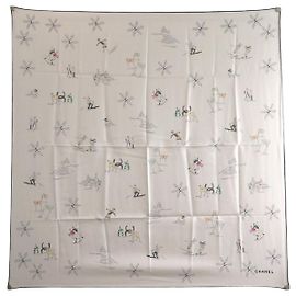NUEVO PAÑUELO CHANEL DE TWILL DE SEDA SKI COPOS DE NIEVE LOGO CC CUADRADO 90 SILK SCARF