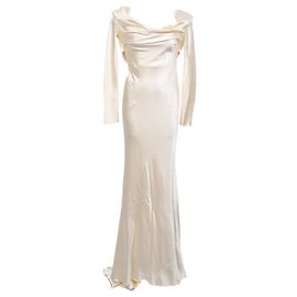Autre Marque Vestido Noa de Danielle Frankel con hombros descubiertos y drapeado en charmeuse de seda blanco marfil