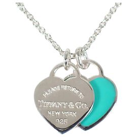Autre Marque Collana con pendente a doppio cuore in smalto blu Tiffany & Co. 925