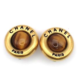 Pendientes de clip Chanel Vintage redondos CC de metal y perlas sintéticas
